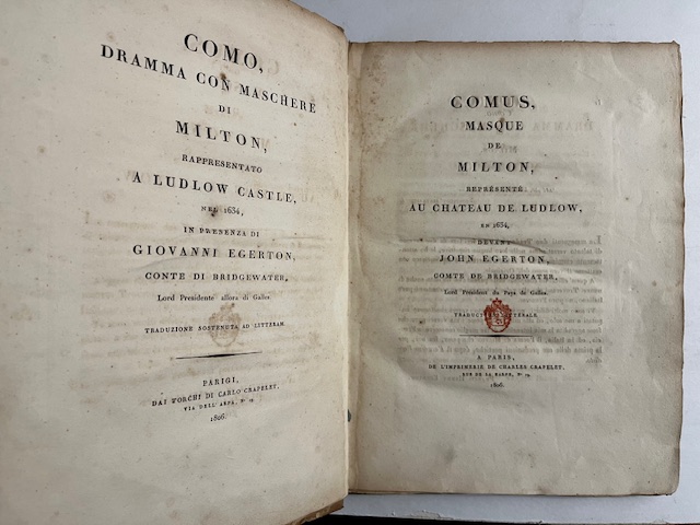 Como. Dramma con maschere di Milton rappresentato a Ludlow Castle nel 1634 in presenza di Giovanni Egerton